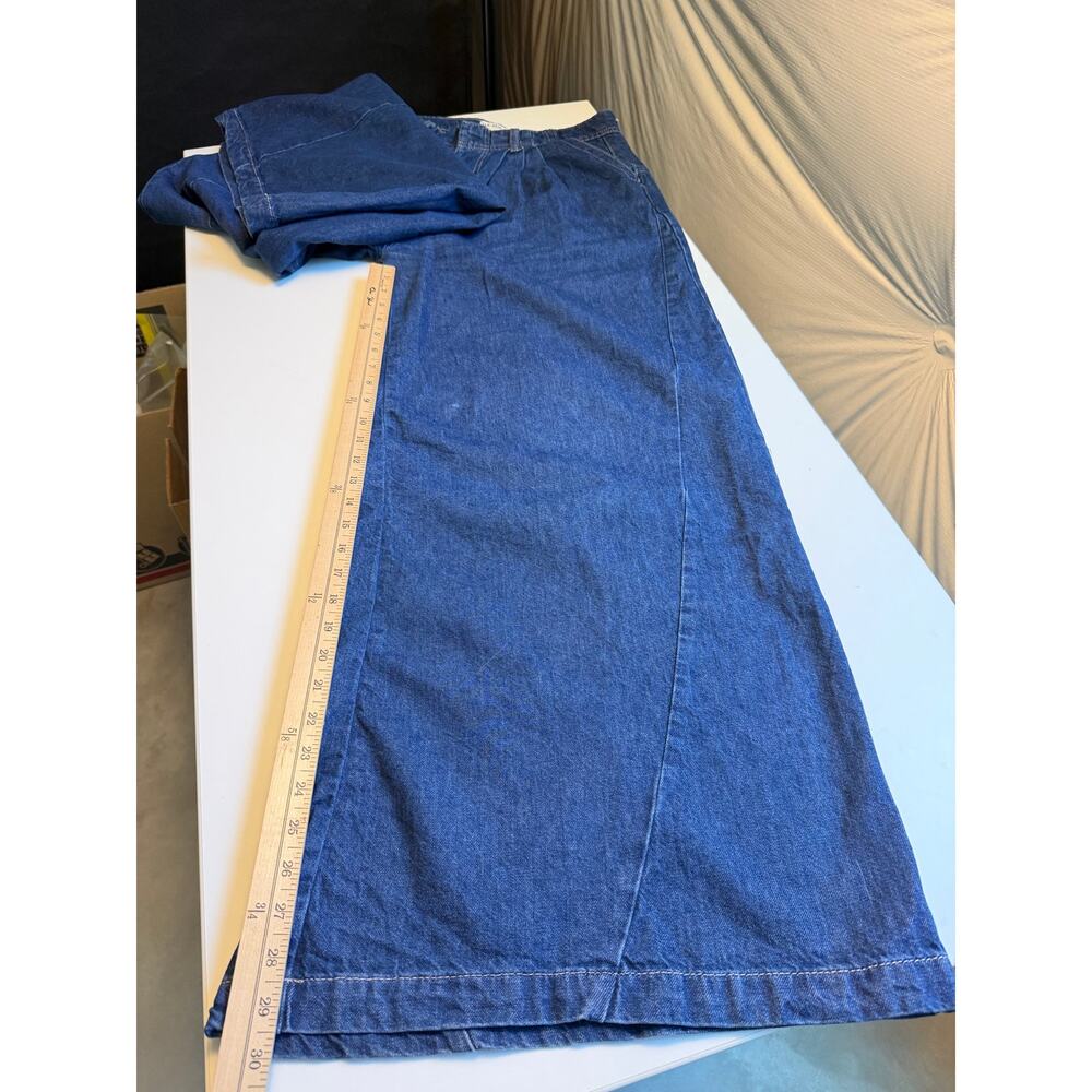 Free People Equinox Denim Trousers Size 28 Wide Leg Jeans Blue Slouchy Pleated - Picture 15 of 16